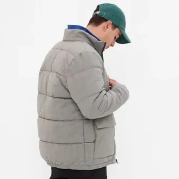 Gap Men Gray Glen Plaid Quilted Insulated Puffer Jacket Pockets Primaloft M $168 - Picture 2 of 5
